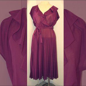 Vintage 70's dress Wine Plum Purple pleats ruffle